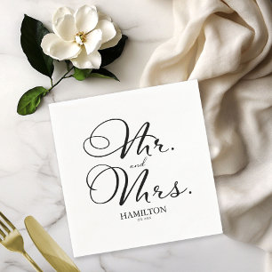 Mr. and Mrs. - Elegant Black Script Wedding Napkin