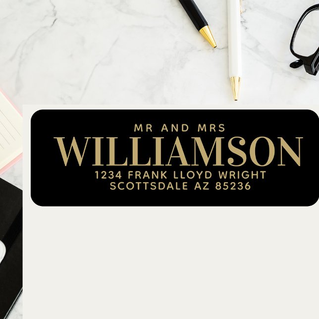 Mr and Mrs Elegant Black Wedding Return Address  Label (Creator Uploaded)