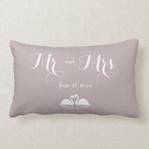 Mr. and Mrs. Elegant Grey Wedding Pillows Swans