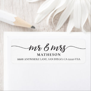 Mr and Mrs Elegant Modern Script newlywed  Return Address Label