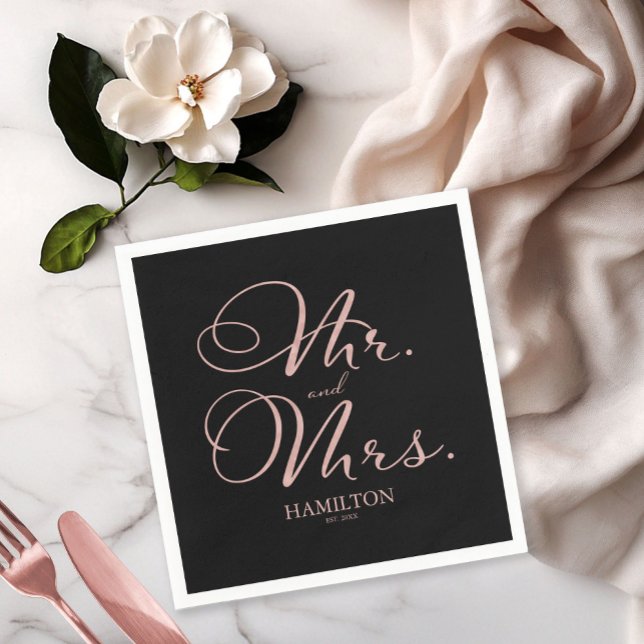 Mr. and Mrs. Elegant Rose Gold Foil Wedding Napkin (Creator Uploaded)