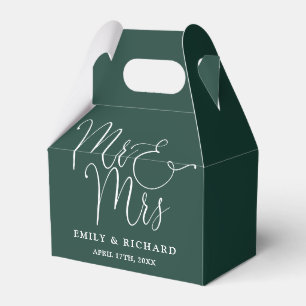 Mr And Mrs Elegant Script Emerald Green Wedding Favour Box