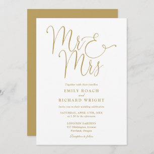 Mr And Mrs Elegant Script Gold Wedding Invitation