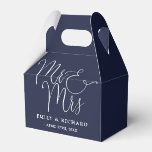 Mr And Mrs Elegant Script Navy Blue Wedding Favour Box