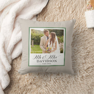 Mr and Mrs Elegant Script Photo Newlywed Cushion