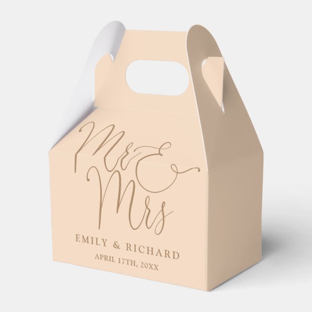 Mr And Mrs Elegant Script Soft Peach Wedding Favour Box (Front Side)