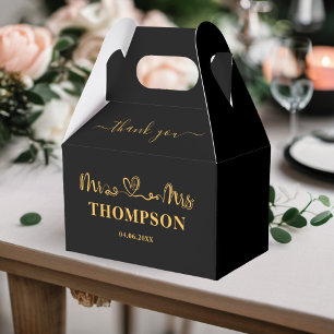 Mr and Mrs Elegant Simple Black Gold Favour Box
