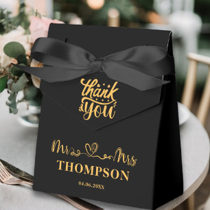 Mr and Mrs Elegant Simple Black Gold Favour Box