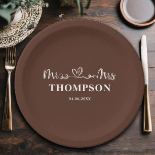 Mr and Mrs Elegant Simple   Brown Paper Plate