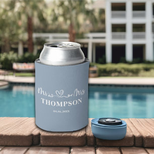 Mr and Mrs Elegant Simple Dusty Blue Can Cooler