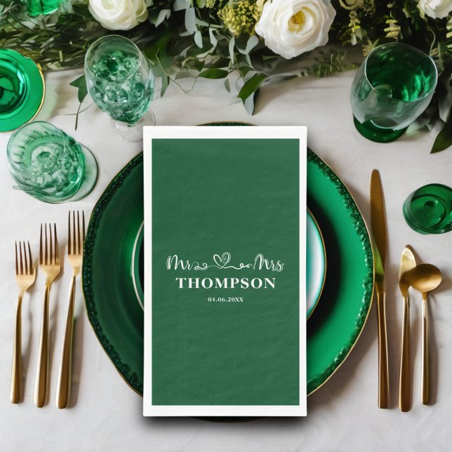 Mr and Mrs Elegant Simple | Emerald Green Napkin (Creator Uploaded)