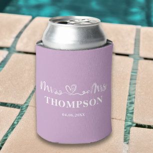 Mr and Mrs Elegant Simple Lilac Purple Can Cooler