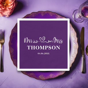 Mr and Mrs Elegant Simple   Purple Napkin