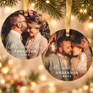 Mr. and Mrs. Elegant Wedding Monogram Photo Ornament