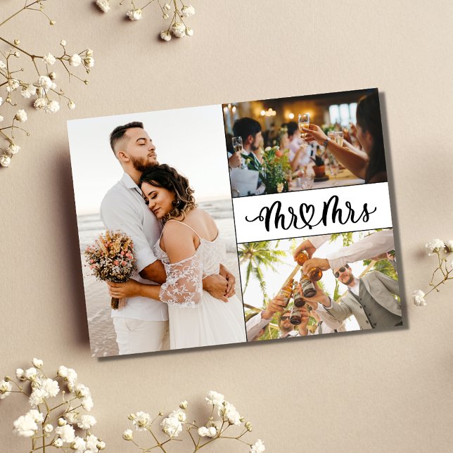 Mr and Mrs Elegant Wedding Photo Thank You  Postcard (Mr and Mrs Elegant Wedding Photo Thank You Postcard)