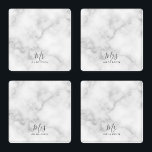 Mr and Mrs | Elegant White Marble Modern Script Coaster Set<br><div class="desc">"Mr and Mrs" Elegant White Marble Modern Script Personalised Couple Gift

Perfect as wedding gifts for newlywed,  wedding anniversary gifts,  Valentine's day gifts and gift for any occasions.</div>