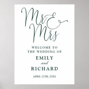 Mr And Mrs Emerald Green Wedding Welcome Sign