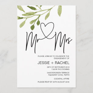 Mr And Mrs Engagement Party Eucalyptus Invitations