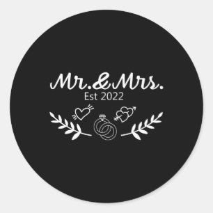 Mr. And Mrs. Est 2022 Bride Groom Matching Outfit Classic Round Sticker