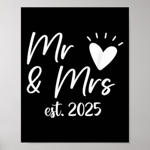 Mr. And Mrs. Est. 2025 Married Couple Wedding Husb Poster