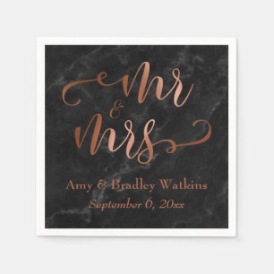 "Mr and Mrs" Faux Copper Script over Black Marble Napkin