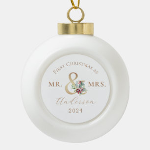 Mr and Mrs First Christmas Married  Ceramic Ball Christmas Ornament
