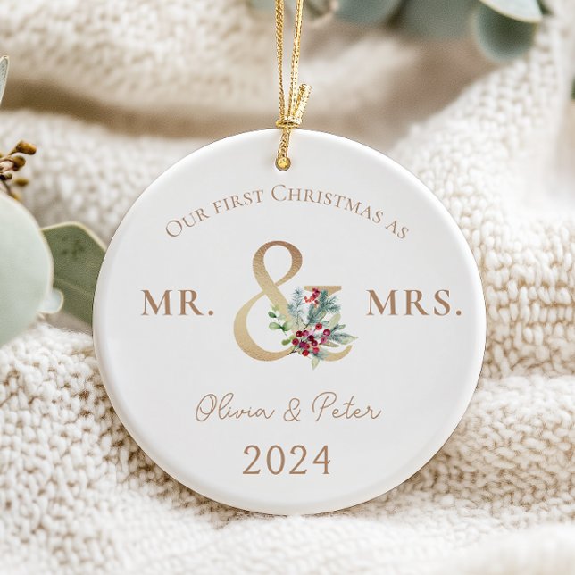 Mr and Mrs First Christmas Married Photo  Ceramic Ornament (Creator Uploaded)