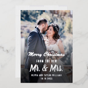 Mr And Mrs First Christmas Newlywed Custom Photo Foil Holiday Card