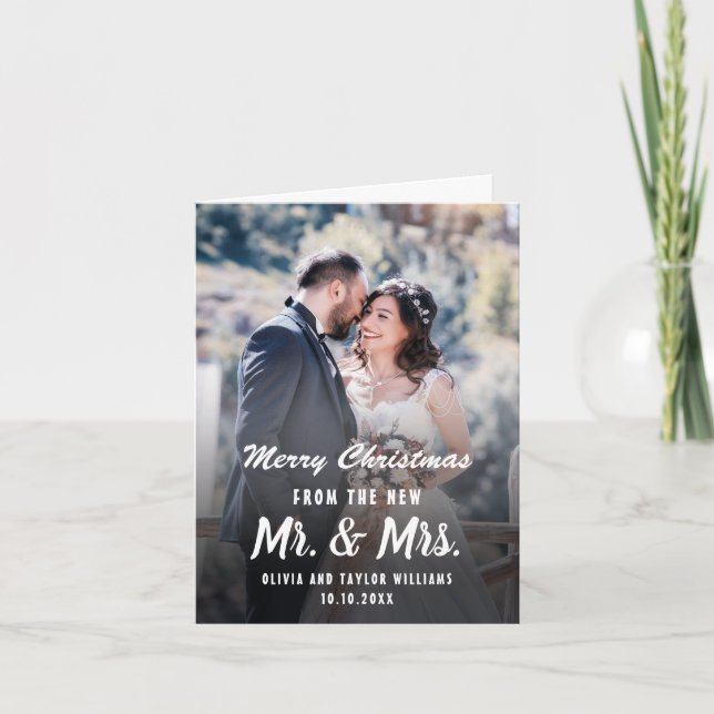 Mr And Mrs First Christmas Newlywed Custom Photo Holiday Card (Front)
