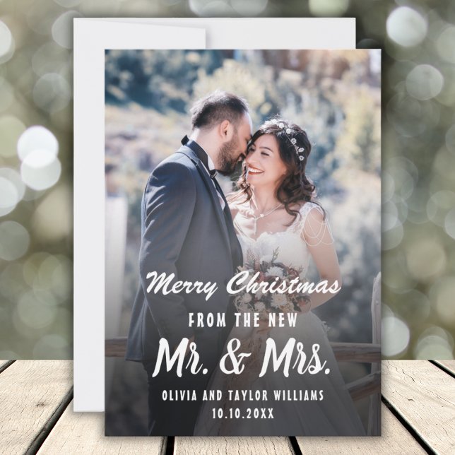 Mr And Mrs First Christmas Newlywed Custom Photo Holiday Card (Creator Uploaded)