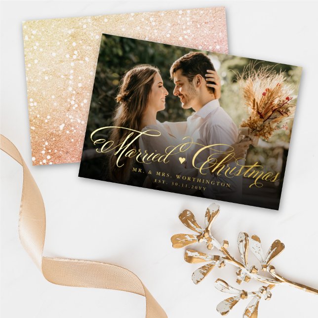 Mr And Mrs First Married Christmas Photo Wedding Foil Holiday Card (Creator Uploaded)