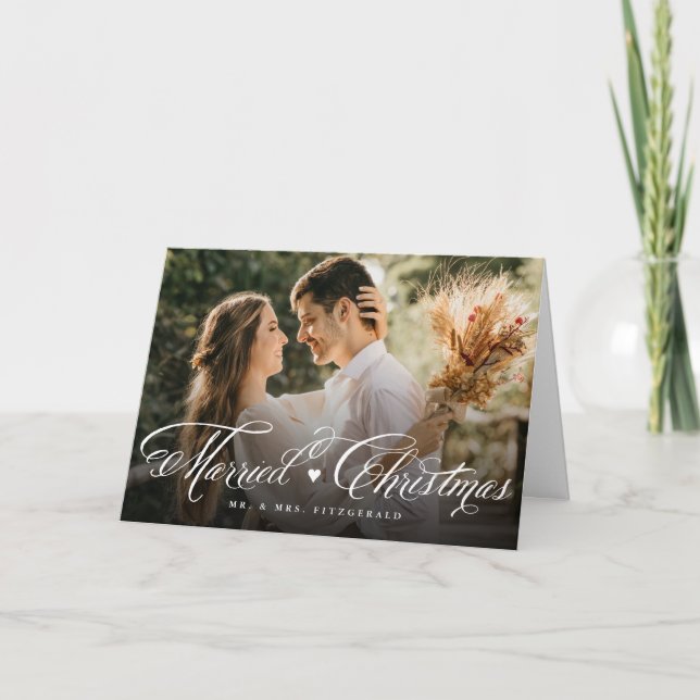 Mr And Mrs First Married Christmas Photo Wedding Holiday Card (Front)