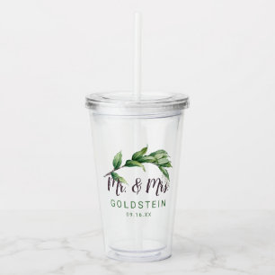 Mr and Mrs Foliage Personalised Date Acrylic Tumbler