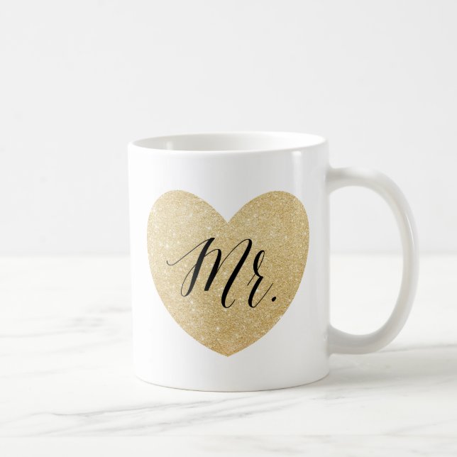 Mr.and Mrs. glitter golden heart personalized3 Coffee Mug (Right)