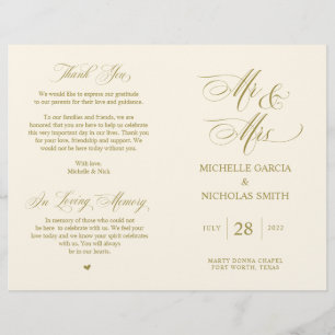 Mr and Mrs, Gold font, Foldable Wedding Program