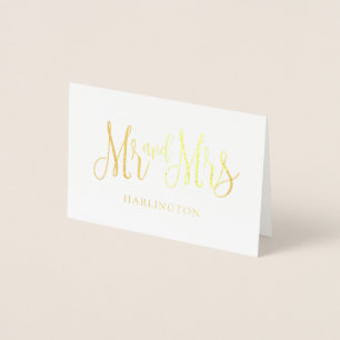 Mr and Mrs gold thank you card. Classic wedding Foil Card