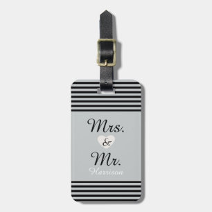 Mr. and Mrs. Grey Black Stripes Luggage Tag