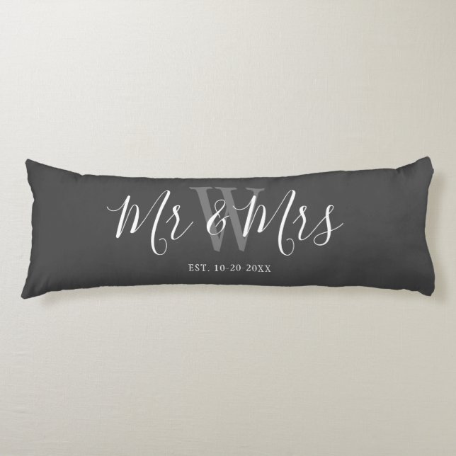 Mr and Mrs Grey White Script Custom Monogram  Body Cushion (Front)