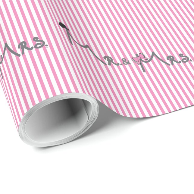 MR. and MRS. groom/bride pink striped modern Wrapping Paper (Roll Corner)