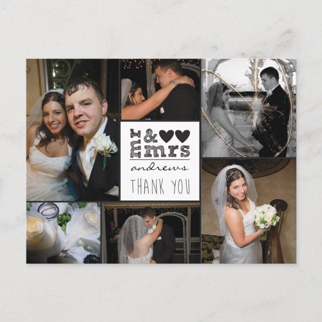 Mr and Mrs Hearts Thank You Photo Card (Front)