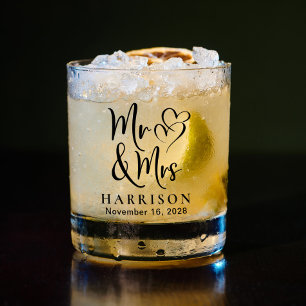 Mr And Mrs Hearts Wedding  Whiskey Glass