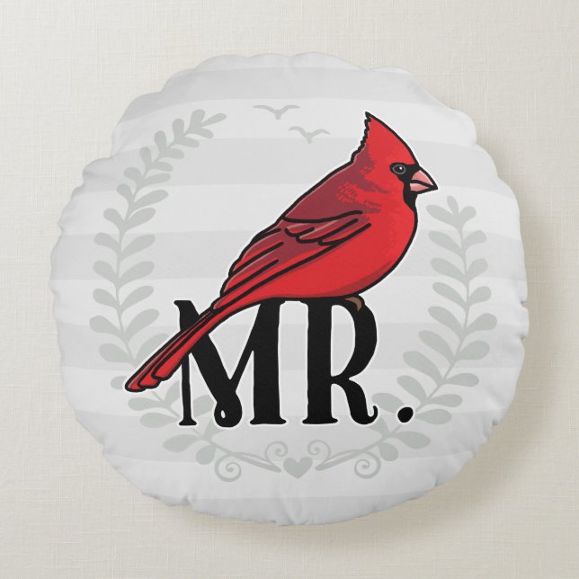 Mr and Mrs His and Hers Mr. Cardinal Round Cushion (Front)