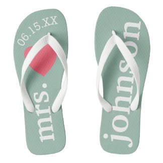 Mr. and Mrs. Honeymoon Heart - Teal pink Thongs