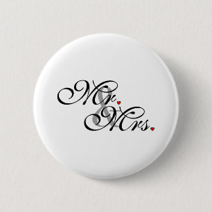 Mr. and Mrs. Husband Wife His Her Newly Weds 6 Cm Round Badge