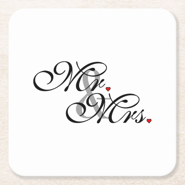 Mr. and Mrs. Husband Wife His Her Newly Weds Square Paper Coaster (Front)