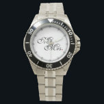Mr. and Mrs. Husband Wife His Her Newly Weds Watch<br><div class="desc">Click the "CUSTOMIZE IT!" button to reveal a colour selector and change the background colour of this product to your favourite custom colour. A classic monogram for Mr. and Mrs. for newly weds established couples mum dad girlfriend or boyfriend. A perfect last minute gift idea. Mr. and Mrs. Husband Wife...</div>