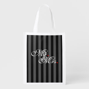 Mr. and Mrs. Husband Wife His Hers Newly Weds Reusable Grocery Bag