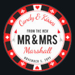 Mr and Mrs Las Vegas Poker Chip Wedding Favour Classic Round Sticker<br><div class="desc">Something sweet for your guests with round badge like a poker chip,  Las Vegas style branding. Also available printed on a favour bag.</div>