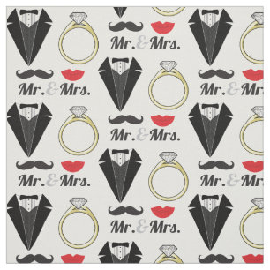 Mr. and Mrs. Lips Moustache Ring Tuxedo Wedding Fabric