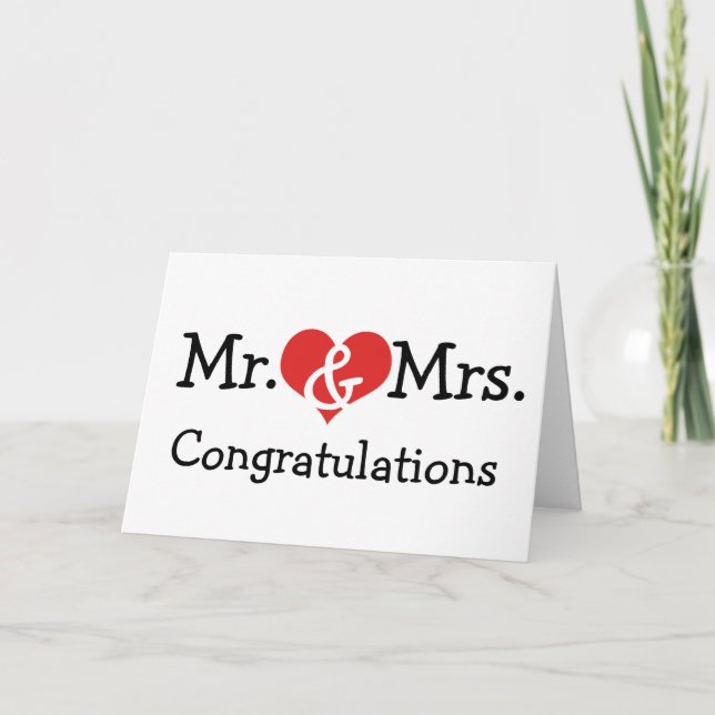 Mr and Mrs Love Heart Wedding Congratulations Card (Front)